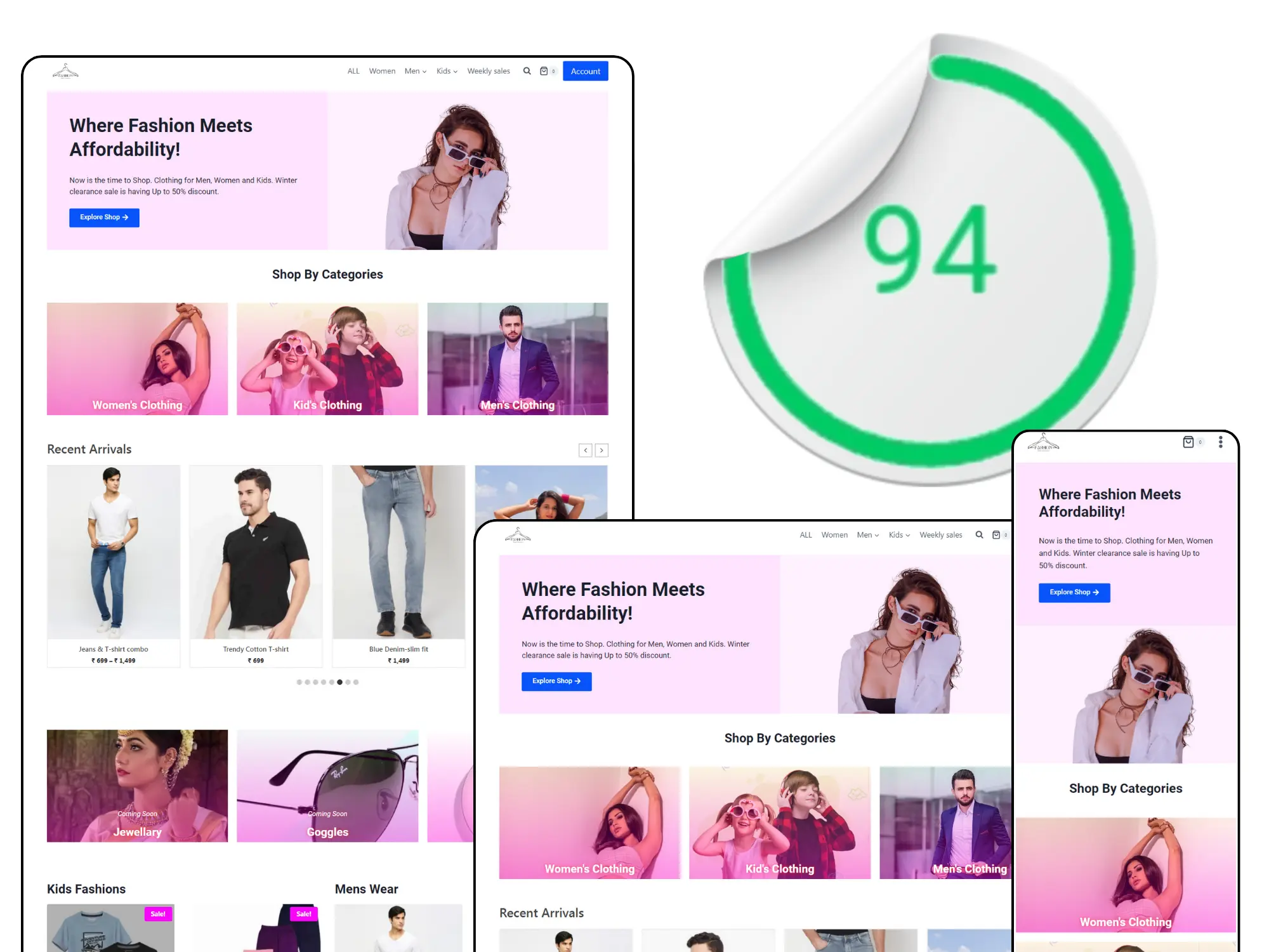 ecommerce with 94% page speed ecommerce page speed 94%
